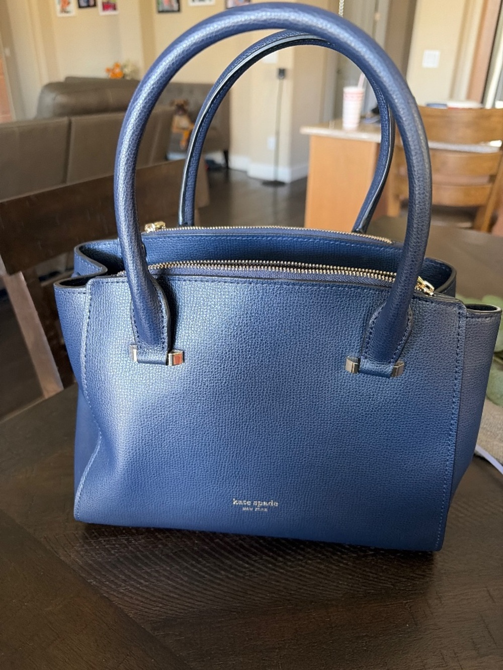 Navy blue leather hand bag